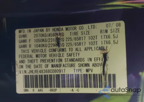 2008 Honda Cr-V Lx from USA, damaged, VIN JHLRE48368C080917